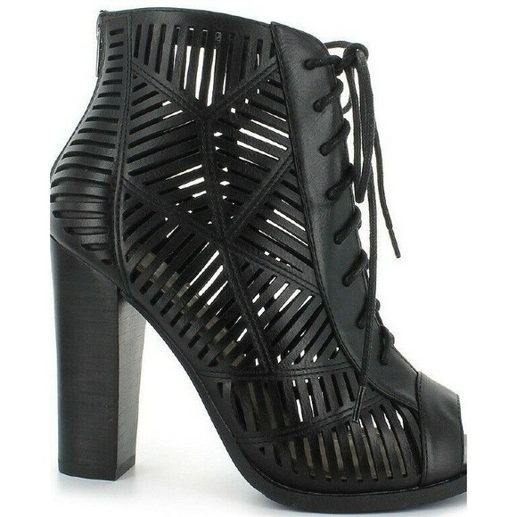 Chelsea Moreland Women's Shoes Sexy Black Lace Up Zip Open Toe Heels Size 9 NWOB - Picture 1 of 11